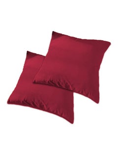 Buy 2 Pieces Velvet Soft Decorative Cushion Set Solid Design polyester Burgundy 45x45cm in Saudi Arabia