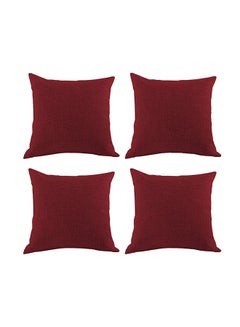Buy 4 Pieces Linen Decorative Cushion Set Solid Design Burgundy 45x45cm in Saudi Arabia