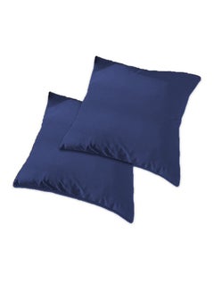 Buy 2 Pieces Velvet Soft Decorative Cushion Set Solid Design velvet Dark Blue 45 x 45cm in Saudi Arabia