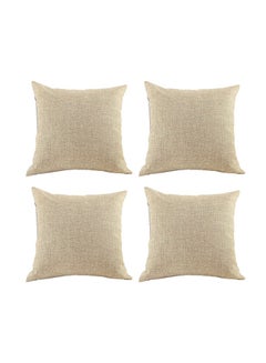 Buy 4 Pieces Linen Decorative Cushion Set Solid Design Light Beige 45x45cm in Saudi Arabia