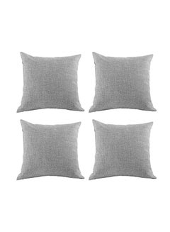Buy 4 Pieces Linen Decorative Cushion Set Solid Design Light Gray 45x45cm in Saudi Arabia