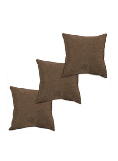 Buy 3 Pieces Linen Soft Decorative Cushion Set Solid Design linen Brown 45x45x10cm in Saudi Arabia