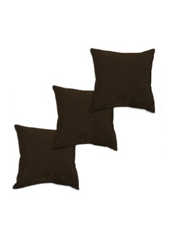 Buy 3 Pieces Linen Soft Decorative Cushion Set Solid Design Linen Dark Brown 45x45cm in Saudi Arabia