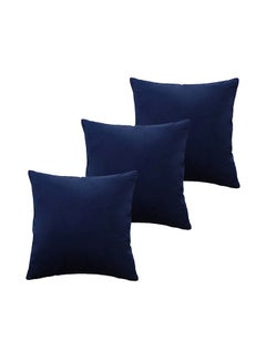 Buy 5 Pieces Velvet Soft Decorative Cushion Set Solid Design polyester Dark Blue 45x45cm in Saudi Arabia