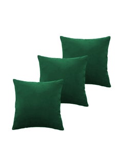 Buy 5 Pieces Velvet Soft Decorative Cushion Set Solid Design Dark Green 45x45cm in Saudi Arabia