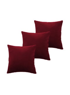 Buy 5 Pieces Velvet Soft Decorative Cushion Set Solid Design velvet Burgundy 45 x 45cm in Saudi Arabia