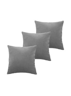 Buy 5 Pieces Velvet Soft Decorative Cushion Set Solid Design Polyester Gray 45x45cm in Saudi Arabia