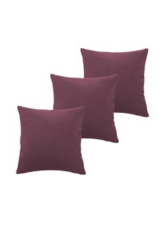 Buy 5 Pieces Velvet Soft Decorative Cushion Set Solid Design Polyester Dark Pink 45x45centimeter in Saudi Arabia