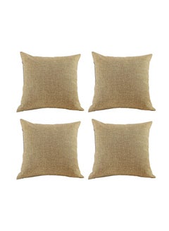 Buy 4 Pieces Linen Decorative Cushion Set Solid Design linen Beige 45x45cm in Saudi Arabia