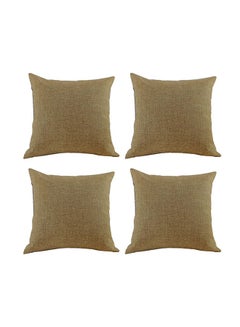 Buy 4 Pieces Linen Decorative Cushion Set Solid Design linen Brown 45 x 45cm in Saudi Arabia