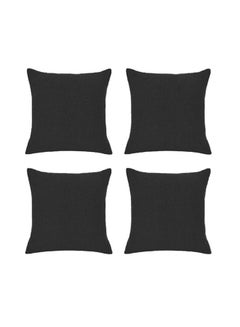 Buy 4 Pieces Linen Decorative Cushion Set Solid Design Linen Black 45 x 45centimeter in Saudi Arabia