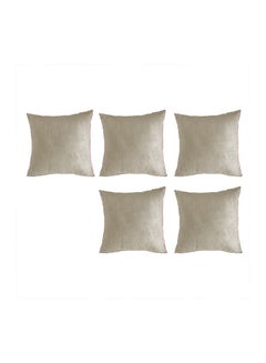 Buy 5 Pieces Velvet Soft Decorative Cushion Set Solid Design Ivory 45x45cm in Saudi Arabia