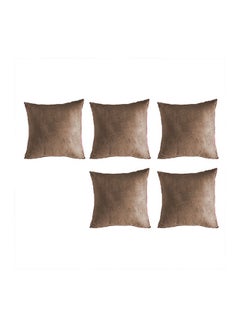 Buy 5 Pieces Velvet Soft Decorative Cushion Set Solid Design Beige 45x45cm in Saudi Arabia