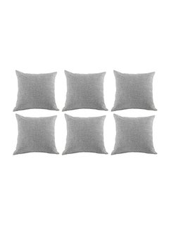 Buy 6 Pieces Linen Decorative Cushion Set Solid Design Light Gray 45x45cm in Saudi Arabia