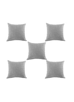 Buy 5 Pieces Linen Decorative Cushion Set Solid Design linen Light Gray 45 x 45cm in Saudi Arabia