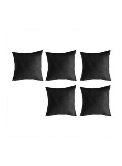 Buy 5 Pieces Velvet Soft Decorative Cushion Set Solid Design polyester Black 45x45cm in Saudi Arabia