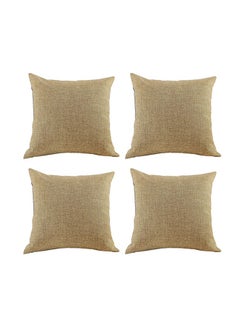 Buy 4 Pieces Linen Decorative Cushion Set Solid Design Beige 45x45cm in Saudi Arabia