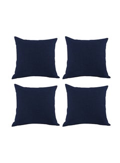 Buy 4 Pieces Linen Decorative Cushion Set Solid Design Dark Blue 45x45cm in Saudi Arabia