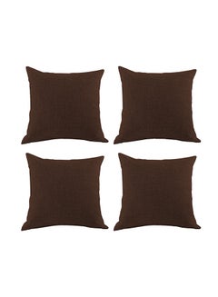 Buy 4 Pieces Linen Decorative Cushion Set Solid Design Dark Brown 45x45cm in Saudi Arabia