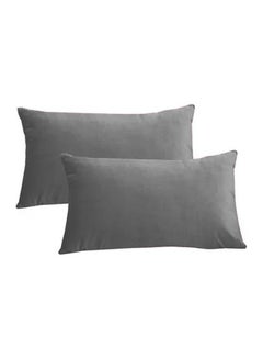 Buy 2 Pieces Velvet Decorative Cushion Set Solid Design Gray 30x50cm in Saudi Arabia