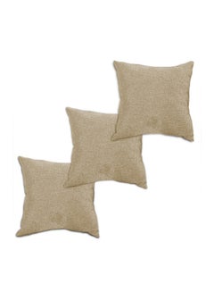 Buy 3 Pieces Linen Soft Decorative Cushion Set Solid Design Light Beige 45x45cm in Saudi Arabia