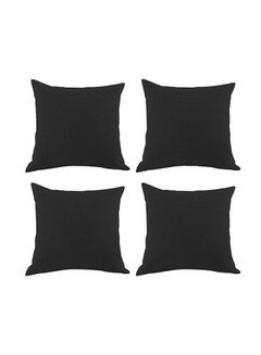Buy 4 Pieces Linen Decorative Cushion Set Solid Design linen Dark Green 45x45x10cm in Saudi Arabia