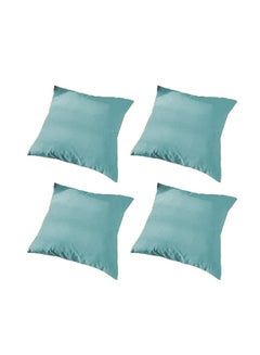 Buy 4 Pieces Velvet Soft Decorative Cushion Set Solid Design Turquoise 45x45cm in Saudi Arabia