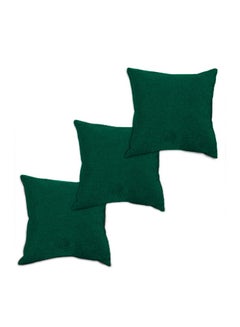 Buy 3 Pieces Linen Soft Decorative Cushion Set Solid Design Dark Green 45x45cm in Saudi Arabia