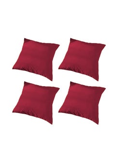 Buy 4 Pieces Velvet Soft Decorative Cushion Set Solid Design polyester Burgundy 45x45cm in Saudi Arabia