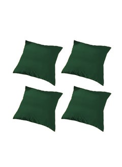 Buy 4 Pieces Velvet Soft Decorative Cushion Set Solid Design Dark Green 45x45cm in Saudi Arabia