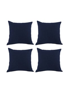 Buy 4 Pieces Linen Decorative Cushion Set Solid Design Dark Blue 45 x 45cm in Saudi Arabia