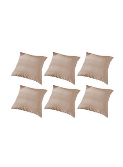 Buy 6 Pieces Velvet Soft Decorative Cushion Set Solid Design Beige 45 x 45cm in Saudi Arabia