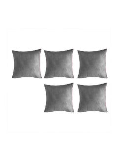 Buy 5 Pieces Velvet Soft Decorative Cushion Set Solid Design polyester Gray 45x45cm in Saudi Arabia