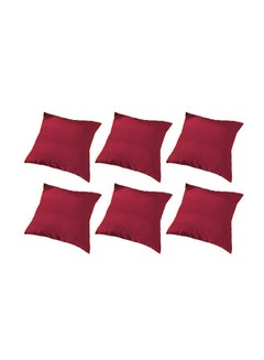 Buy 6 Pieces Velvet Soft Decorative Cushion Set Solid Design polyester Burgundy 45x45cm in Saudi Arabia