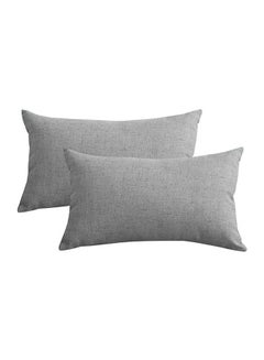 Buy 2 Pieces Linen Decorative Cushion Set Solid Design Light Gray 30x50centimeter in Saudi Arabia