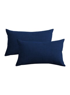 Buy 2 Pieces Linen Decorative Cushion Set Solid Design Dark Blue 30x50cm in Saudi Arabia