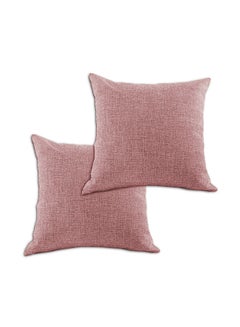 Buy 2 Pieces Linen Decorative Cushion Set Combination Dark Pink 45x45centimeter in Saudi Arabia