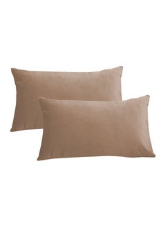 Buy 2 Pieces Velvet Decorative Cushion Set Solid Design Beige 30x50cm in Saudi Arabia