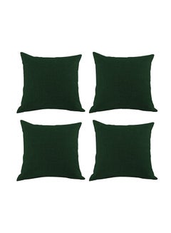 Buy 4 Pieces Linen Decorative Cushion Set Solid Design Black 45x45cm in Saudi Arabia