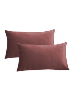 Buy 2 Pieces Velvet Decorative Cushion Set Solid Design Dark Pink 30x50cm in Saudi Arabia