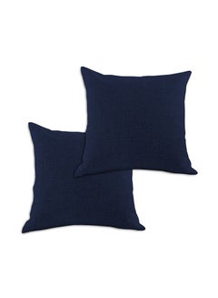 Buy 2 Pieces Linen Decorative Cushion Set combination Dark Blue 45x45cm in Saudi Arabia