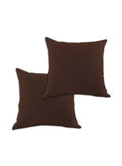 Buy 2 Pieces Linen Decorative Cushion Set linen Dark Brown 45x45cm in Saudi Arabia