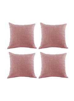 Buy 4 Pieces Linen Decorative Cushion Set Solid Design linen Dark Pink 45x45cm in Saudi Arabia