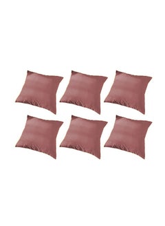 Buy 6 Pieces Velvet Soft Decorative Cushion Set Solid Design Dark Pink 45x45cm in Saudi Arabia