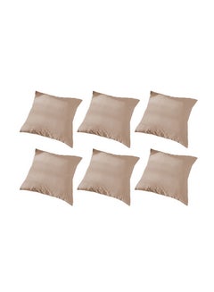 Buy 6 Pieces Velvet Soft Decorative Cushion Set Solid Design Beige 45x45cm in Saudi Arabia
