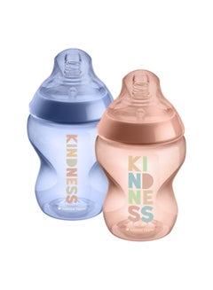 Buy Closer to Nature Baby Bottles, Slow-Flow Breast-Like Teat With Anti-Colic Valve, 260ml, Pack of 2, Be Kind in UAE