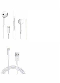 Buy 2-In-1 Handsfree With Lightning Cable For iPhone White in UAE