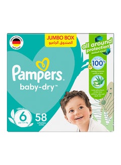 اشتري Baby-Dry Diapers, Size 6, 13+kg, Up to 100% Leakage Protection Over 12 Hours and Bigger, 58 Baby Diapers في السعودية