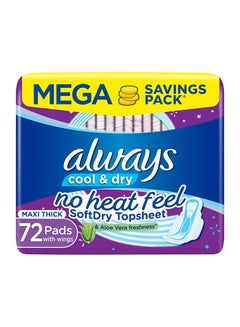 Buy Cool And Dry, No Heat Feel, Maxi Thick, Large Sanitary Pads With Wings, 72 Pad Count in Saudi Arabia