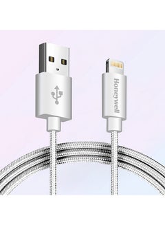 Buy USB 2.0 to Lightning cable, MFI certified apple original lighting connector, Fast Charging, Nylon-Braided sync and charge cable for iPhone, iPad, Airpods, iPod, 4 Feet (1.2M) Silver in UAE